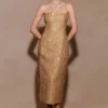 Gala Strapless Tweed Midi Dress – Gold Gala Strapless Tweed Midi Dress – Gold