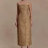 Gala Strapless Tweed Midi Dress – Gold Gala Strapless Tweed Midi Dress – Gold