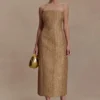 Gala Strapless Tweed Midi Dress – Gold Gala Strapless Tweed Midi Dress – Gold