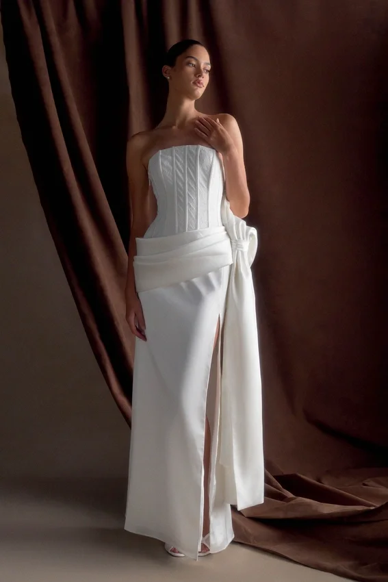 Galia Satin Corset Gown – White Galia Satin Corset Gown – White