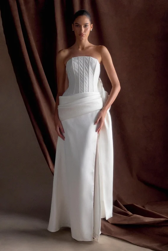 Galia Satin Corset Gown – White Galia Satin Corset Gown – White