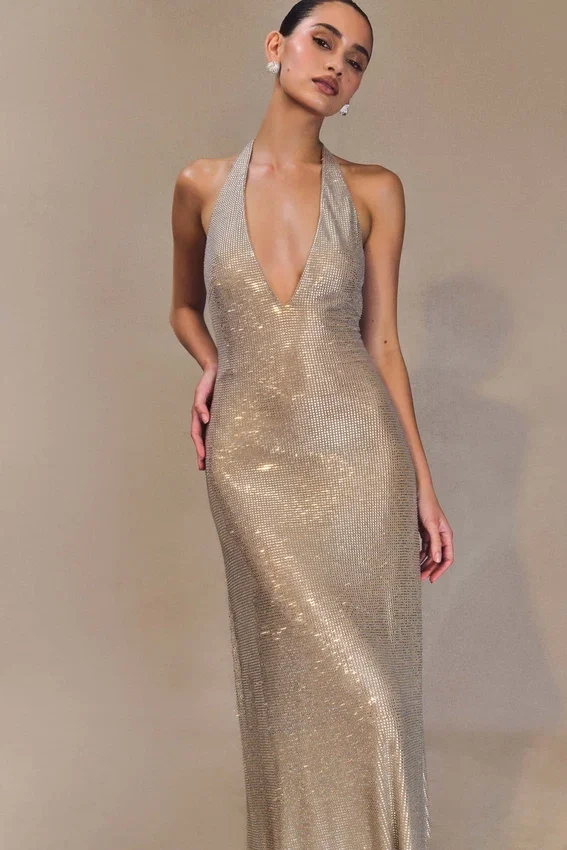 Genie Diamante Halter Midi Dress – Nude Genie Diamante Halter Midi Dress – Nude