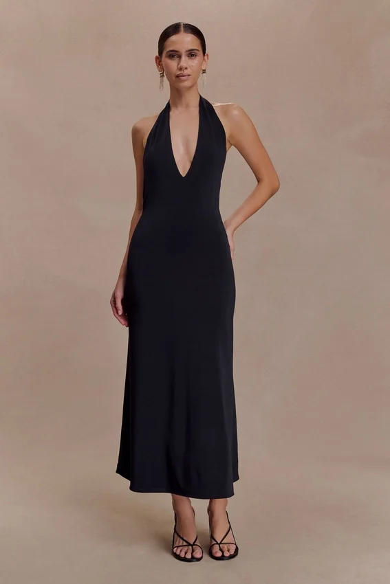 Genie Slinky Halter Midi Dress – Black Genie Slinky Halter Midi Dress – Black