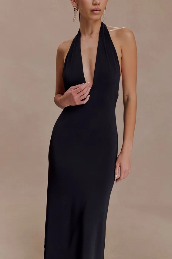 Genie Slinky Halter Midi Dress – Black Genie Slinky Halter Midi Dress – Black
