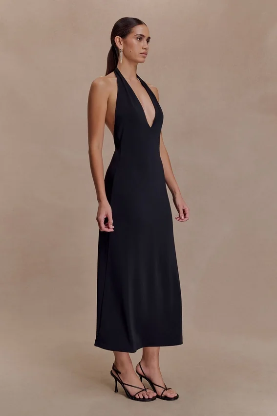 Genie Slinky Halter Midi Dress – Black Genie Slinky Halter Midi Dress – Black