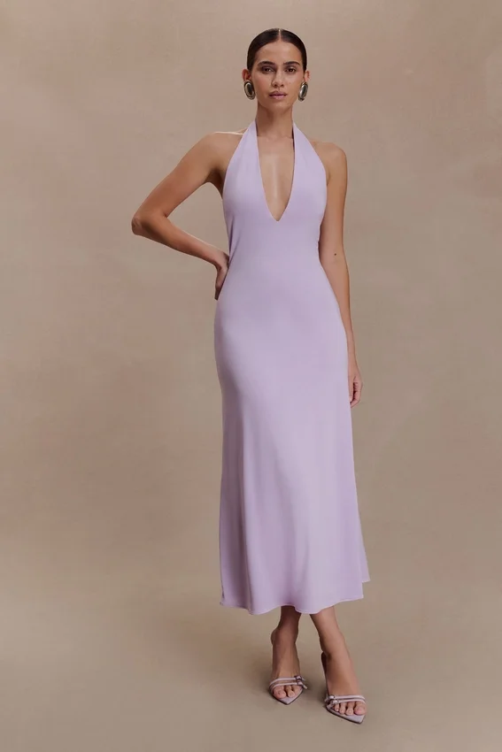 Genie Slinky Halter Midi Dress – Lilac Genie Slinky Halter Midi Dress – Lilac