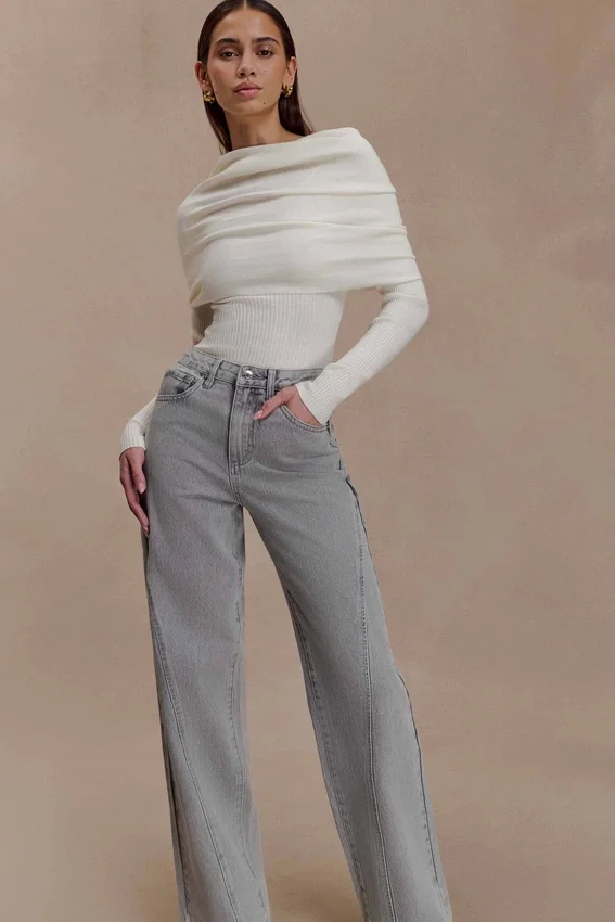 Georgette Mid Rise Paneled Denim Jeans – Grey Georgette Mid Rise Paneled Denim Jeans – Grey