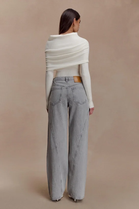 Georgette Mid Rise Paneled Denim Jeans – Grey Georgette Mid Rise Paneled Denim Jeans – Grey