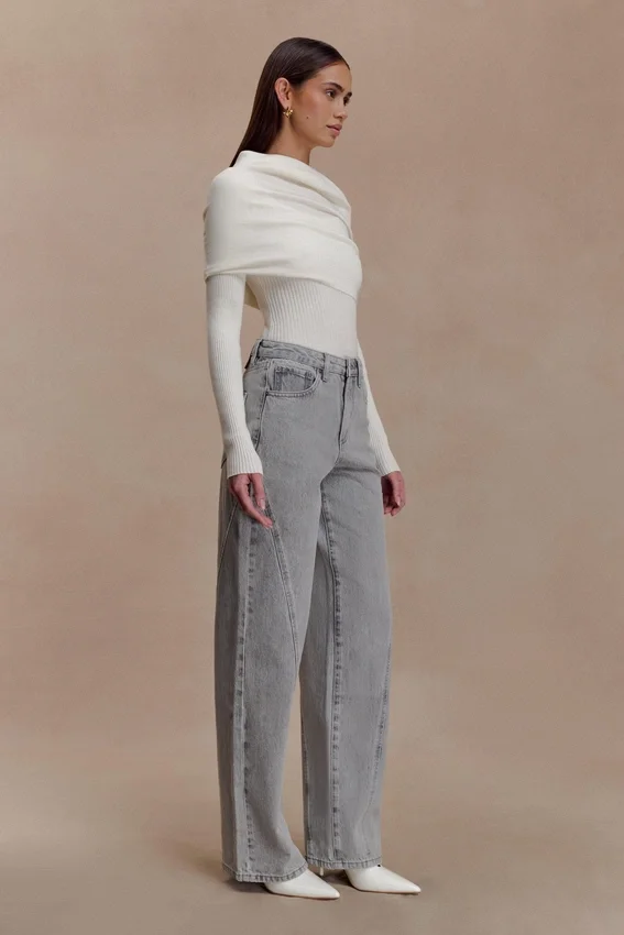 Georgette Mid Rise Paneled Denim Jeans – Grey Georgette Mid Rise Paneled Denim Jeans – Grey