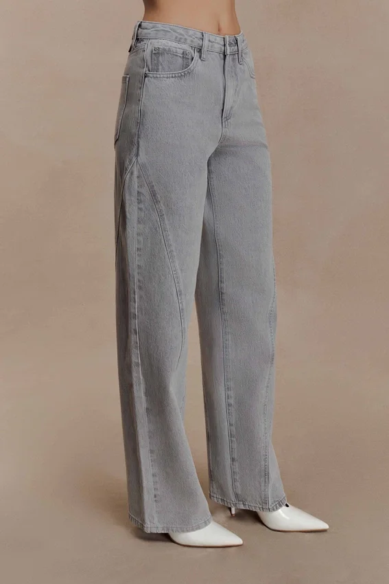 Georgette Mid Rise Paneled Denim Jeans – Grey Georgette Mid Rise Paneled Denim Jeans – Grey