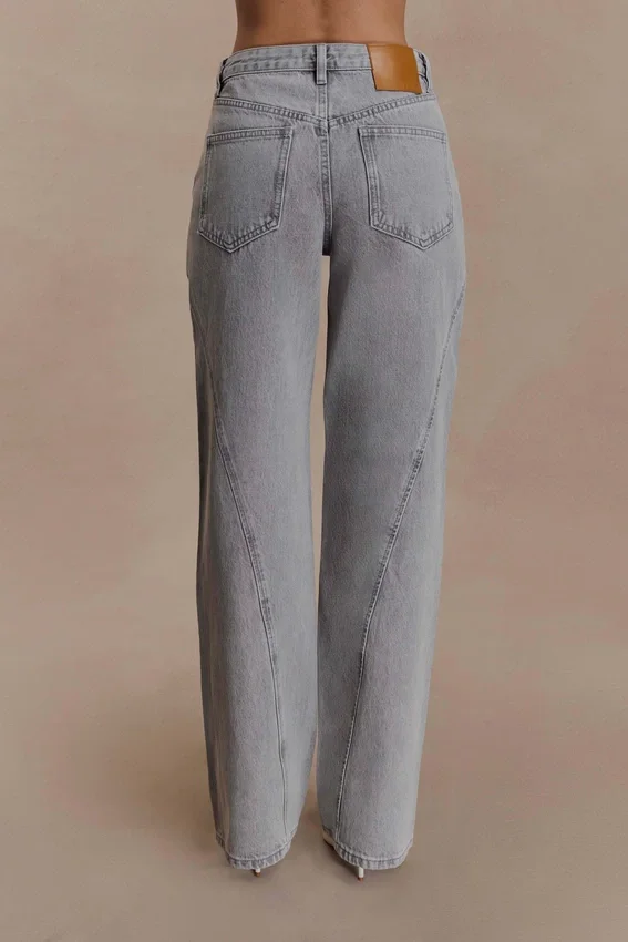 Georgette Mid Rise Paneled Denim Jeans – Grey Georgette Mid Rise Paneled Denim Jeans – Grey
