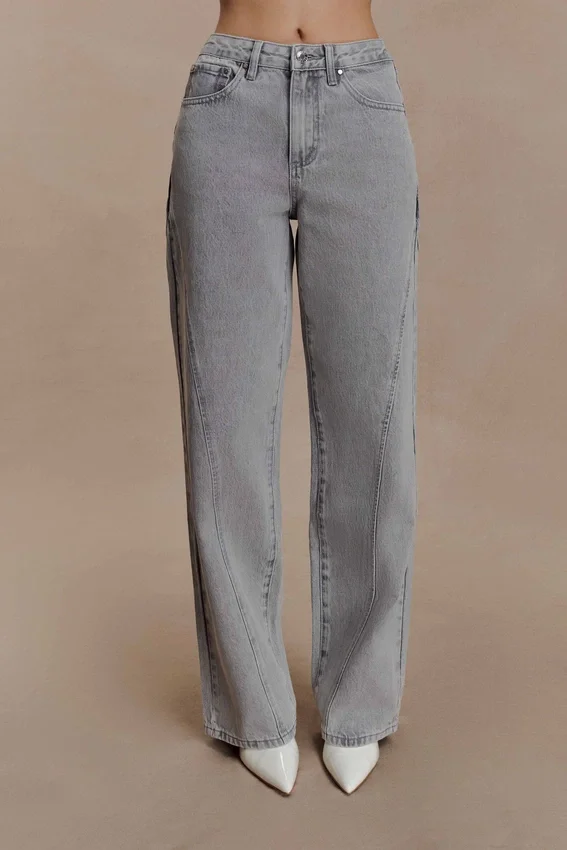 Georgette Mid Rise Paneled Denim Jeans – Grey Georgette Mid Rise Paneled Denim Jeans – Grey