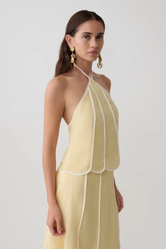 Georgia Panelled Halter Sleeveless Top – Butter Georgia Panelled Halter Sleeveless Top – Butter