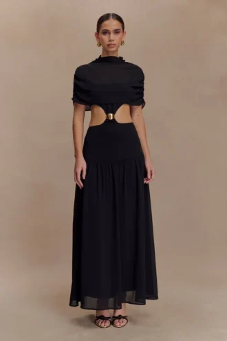 Georgina Chiffon Midi Dress – Black