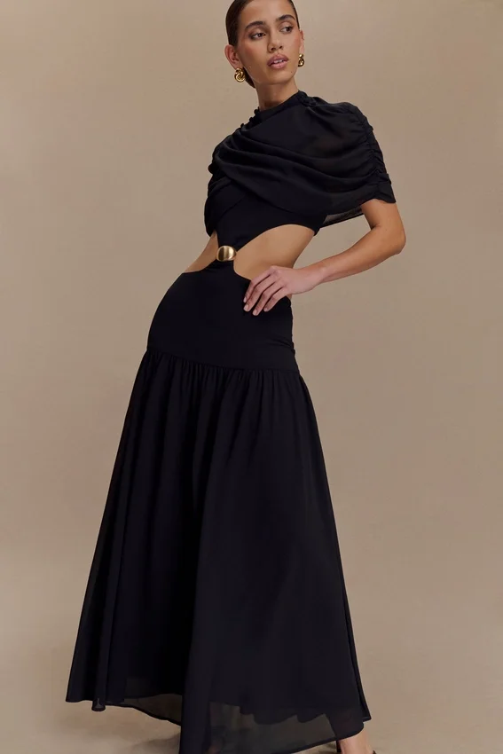 Georgina Chiffon Midi Dress – Black Georgina Chiffon Midi Dress – Black