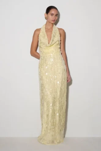 Gertrud Sequin Halter Maxi Dress – Lemon