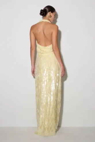 Gertrud Sequin Halter Maxi Dress – Lemon