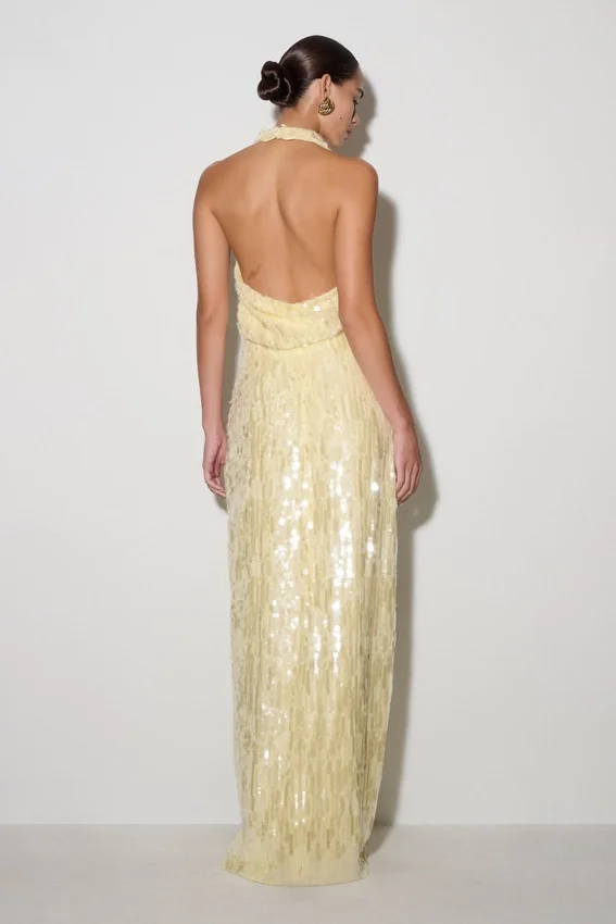 Gertrud Sequin Halter Maxi Dress – Lemon Gertrud Sequin Halter Maxi Dress – Lemon