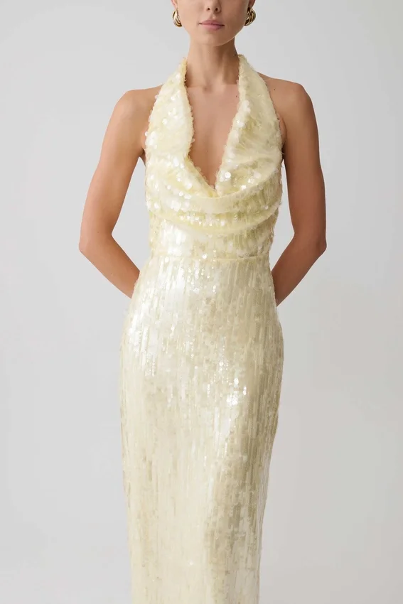 Gertrud Sequin Halter Maxi Dress – Lemon Gertrud Sequin Halter Maxi Dress – Lemon
