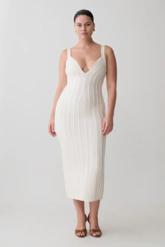 Gia Bandage Knit Midi Dress – Ivory