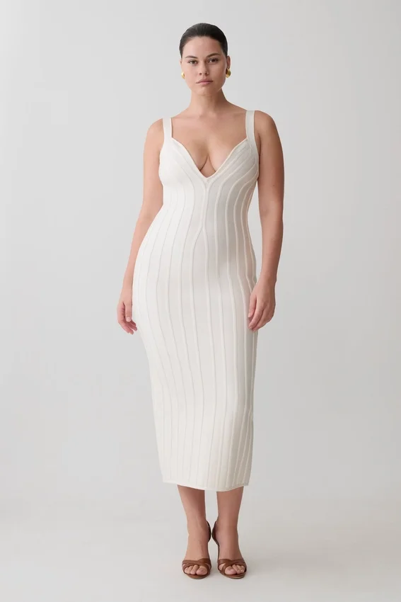 Gia Bandage Knit Midi Dress – Ivory Gia Bandage Knit Midi Dress – Ivory