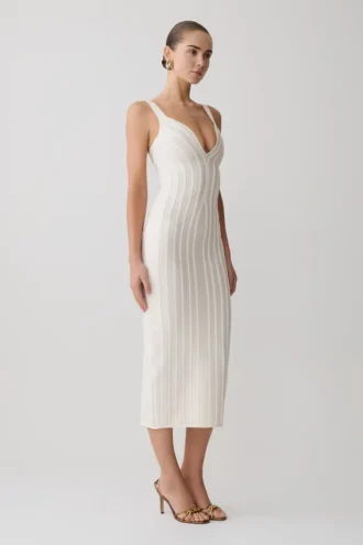 Gia Bandage Knit Midi Dress – Ivory