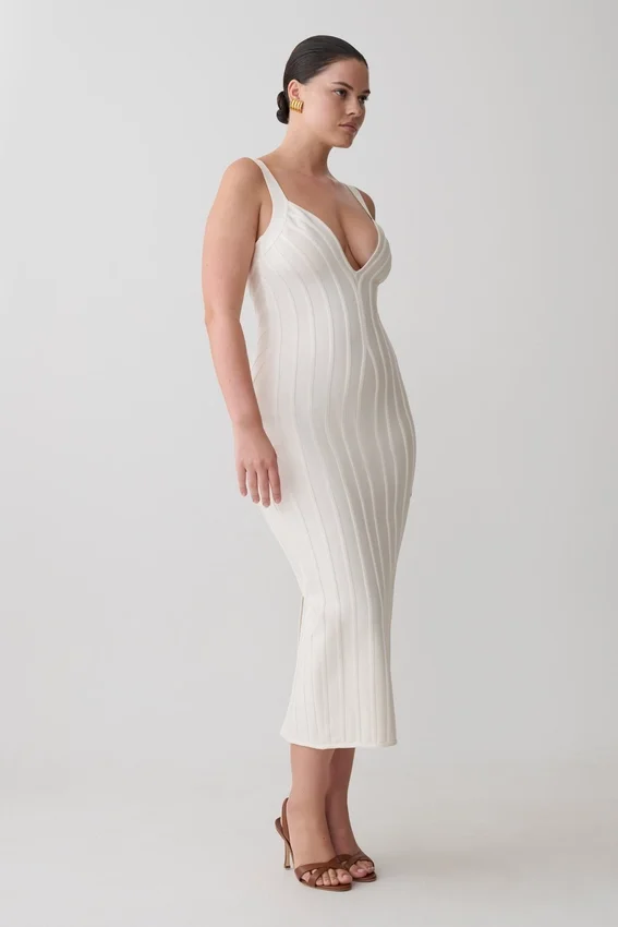 Gia Bandage Knit Midi Dress – Ivory Gia Bandage Knit Midi Dress – Ivory