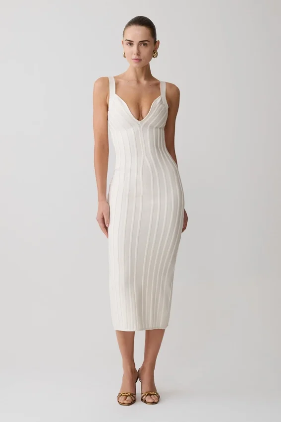 Gia Bandage Knit Midi Dress – Ivory Gia Bandage Knit Midi Dress – Ivory