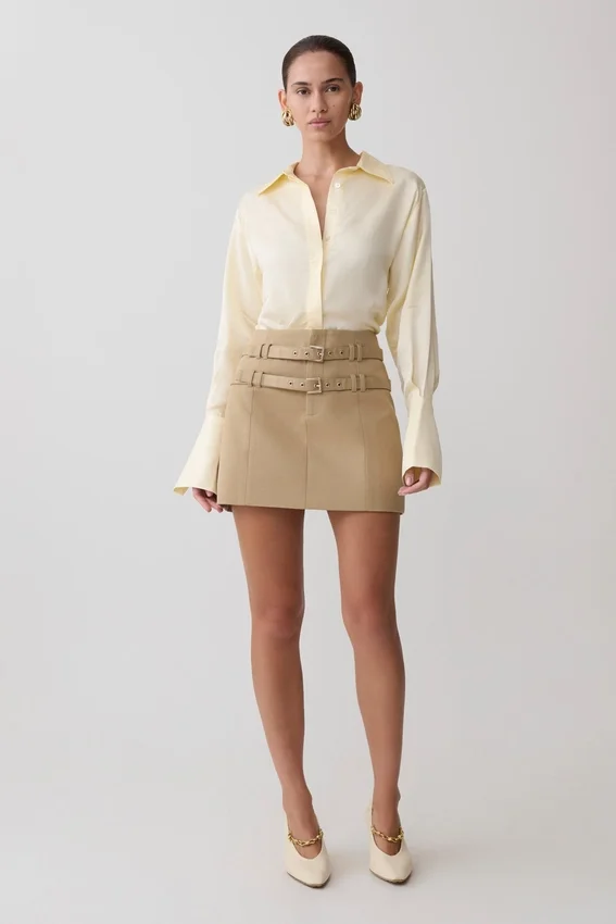Marielle Double Belt Mini Skirt – Taupe Marielle Double Belt Mini Skirt – Taupe