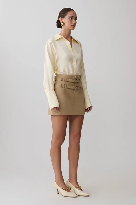 Marielle Double Belt Mini Skirt – Taupe Marielle Double Belt Mini Skirt – Taupe