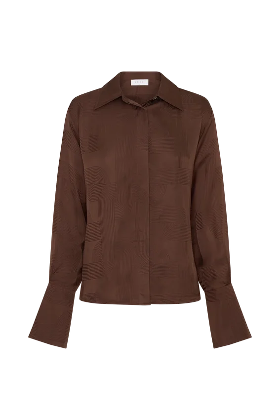 Gia Long Sleeve Satin Shirt – Chocolate Gia Long Sleeve Satin Shirt – Chocolate