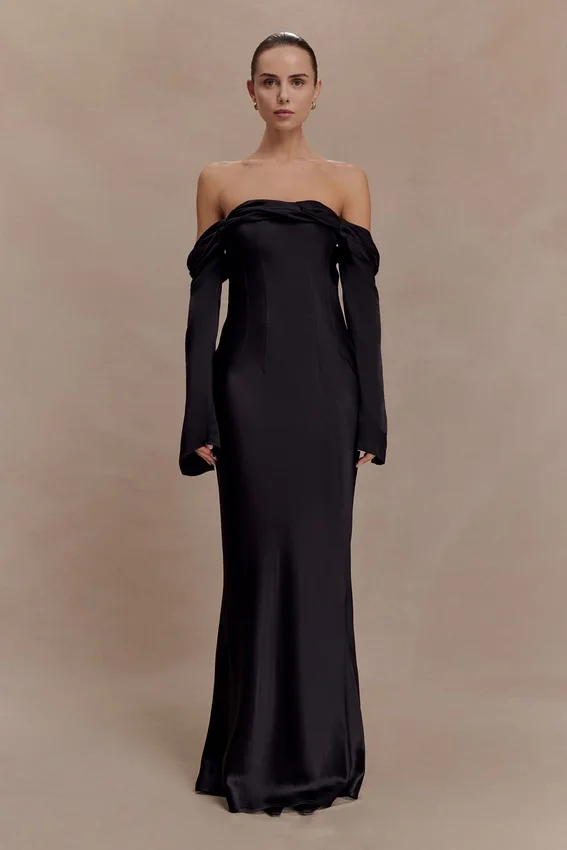 Giselle Off Shoulder Cowl Neck Maxi Dress – Black Giselle Off Shoulder Cowl Neck Maxi Dress – Black