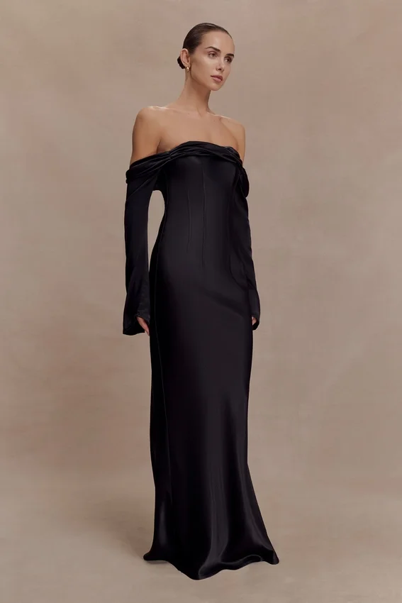 Giselle Off Shoulder Cowl Neck Maxi Dress – Black Giselle Off Shoulder Cowl Neck Maxi Dress – Black