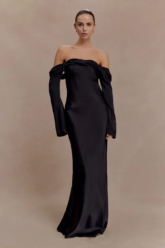 Giselle Off Shoulder Cowl Neck Maxi Dress – Black Giselle Off Shoulder Cowl Neck Maxi Dress – Black