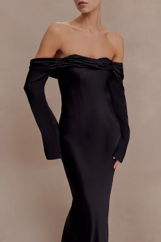 Giselle Off Shoulder Cowl Neck Maxi Dress – Black Giselle Off Shoulder Cowl Neck Maxi Dress – Black