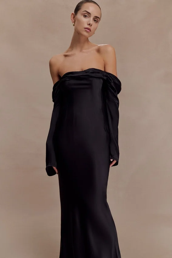 Giselle Off Shoulder Cowl Neck Maxi Dress – Black Giselle Off Shoulder Cowl Neck Maxi Dress – Black