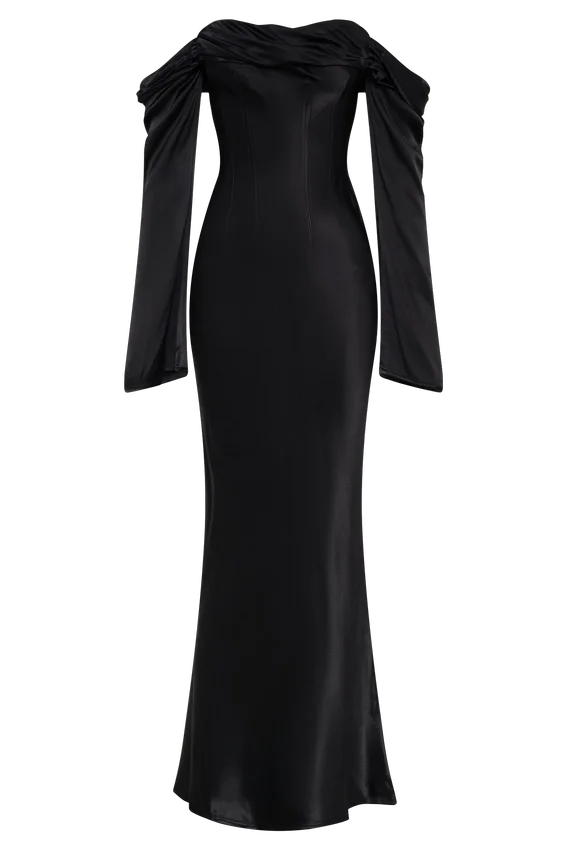 Giselle Off Shoulder Cowl Neck Maxi Dress – Black Giselle Off Shoulder Cowl Neck Maxi Dress – Black