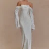 Giselle Off Shoulder Cowl Neck Maxi Dress – White Giselle Off Shoulder Cowl Neck Maxi Dress – White