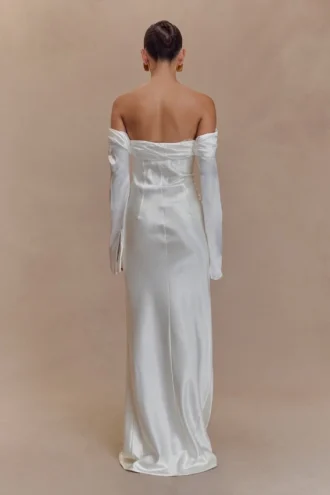 Giselle Off Shoulder Cowl Neck Maxi Dress – White