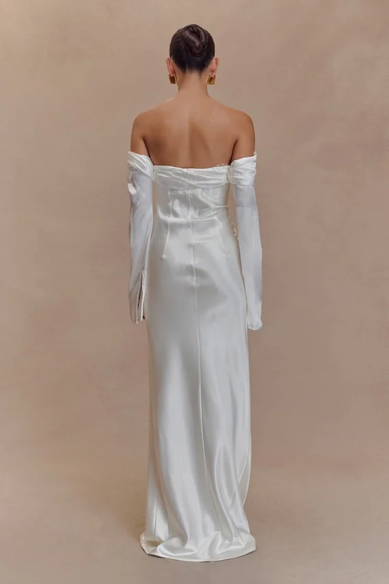 Giselle Off Shoulder Cowl Neck Maxi Dress – White Giselle Off Shoulder Cowl Neck Maxi Dress – White