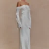 Giselle Off Shoulder Cowl Neck Maxi Dress – White Giselle Off Shoulder Cowl Neck Maxi Dress – White