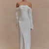 Giselle Off Shoulder Cowl Neck Maxi Dress – White Giselle Off Shoulder Cowl Neck Maxi Dress – White