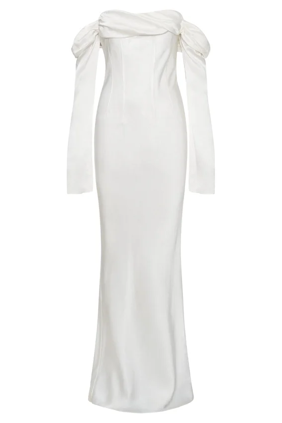 Giselle Off Shoulder Cowl Neck Maxi Dress – White Giselle Off Shoulder Cowl Neck Maxi Dress – White