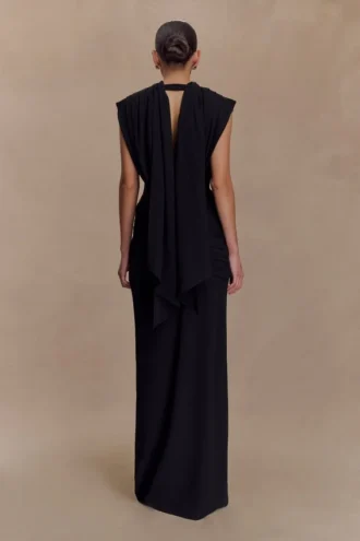 Giulia Chiffon Draped Maxi Dress – Black