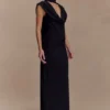 Giulia Chiffon Draped Maxi Dress – Black