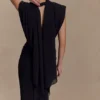 Giulia Chiffon Draped Maxi Dress – Black