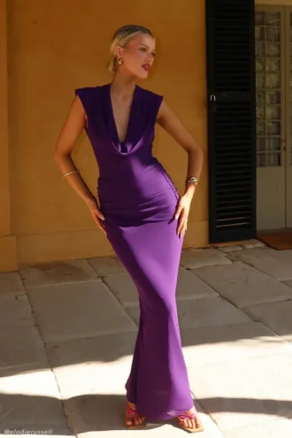 Giulia Chiffon Draped Maxi Dress – Purple