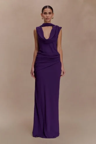 Giulia Chiffon Draped Maxi Dress – Purple