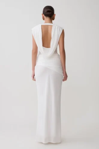 Giulia Chiffon Draped Maxi Dress – White
