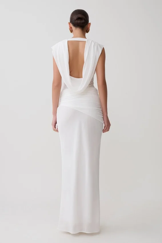Giulia Chiffon Draped Maxi Dress – White Giulia Chiffon Draped Maxi Dress – White